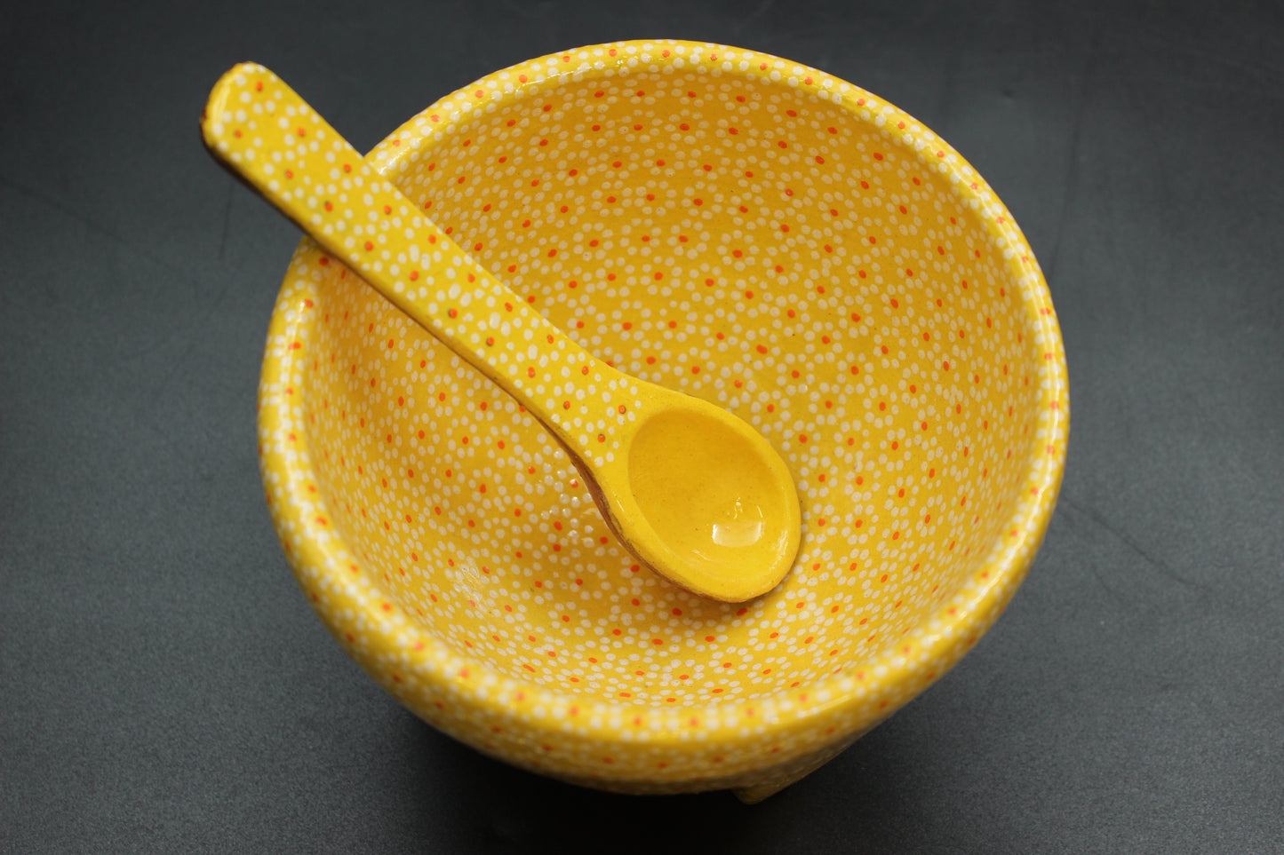24oz Saffron Yellow Ceramic Salsa Bowl w/ Spoon