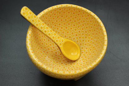 24oz Saffron Yellow Ceramic Salsa Bowl w/ Spoon