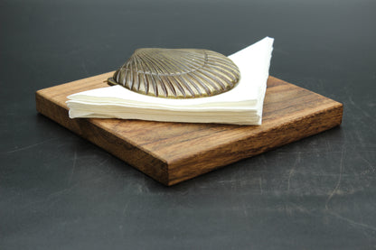Brass Clam Wood Napkin Holder