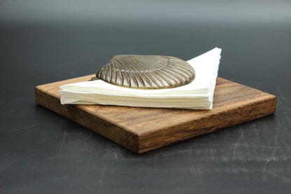 Brass Clam Wood Napkin Holder