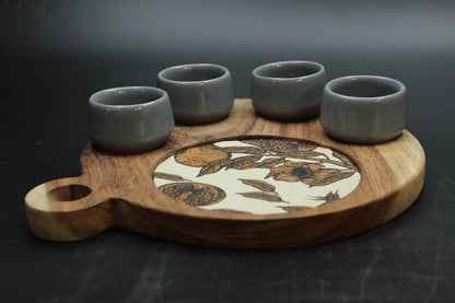 Grey Mezcalero and Pomegranate Wood Tray Set (Set of 4)