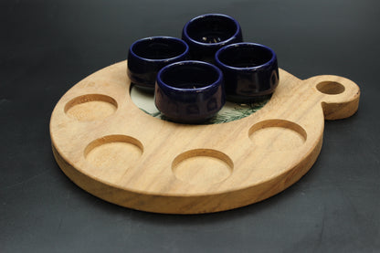 Blue Mezcalero and Floral Wood Tray Set (Set of 4)