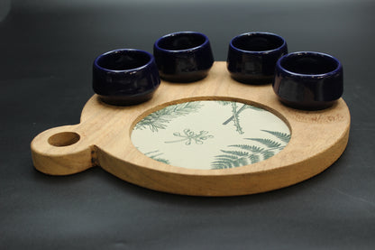 Blue Mezcalero and Floral Wood Tray Set (Set of 4)