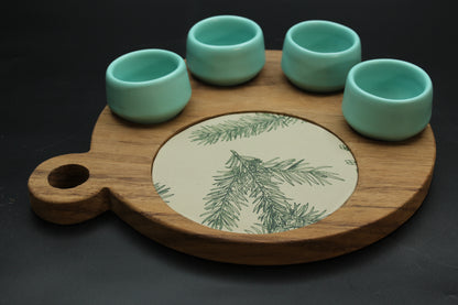 Teal Mezcalero and Floral Wood Tray Set (Set of 4)