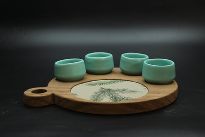 Teal Mezcalero and Floral Wood Tray Set (Set of 4)