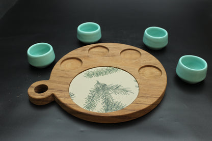 Teal Mezcalero and Floral Wood Tray Set (Set of 4)