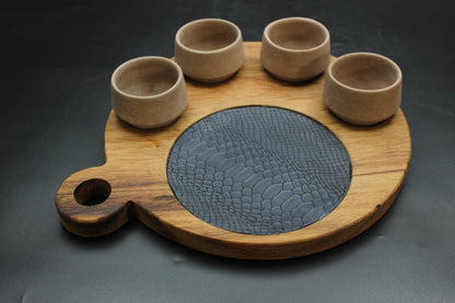 Sand Mezcalero and Blue Snakeskin Wood Tray Set (Set of 4)
