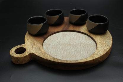Black Sand Mezcalero & Snakeskin Wood Tray Set (Set of 4)