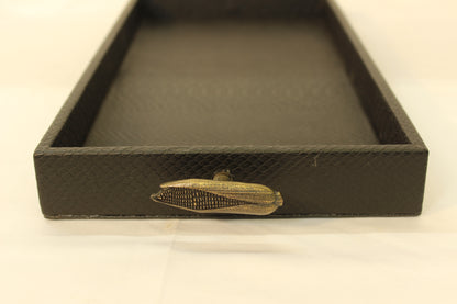 Black Snakeskin Serving Tray w/ Corncob Handles