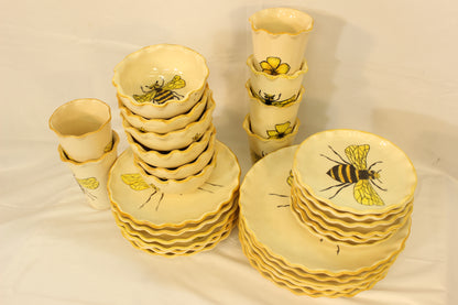 30pc Bumblebee & Flowers Handmade Ceramic Dinnerware Set (For 6 People)