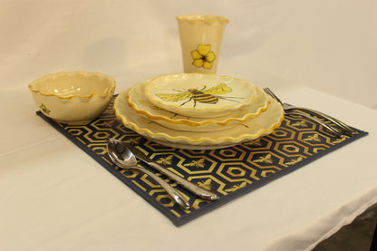 30pc Bumblebee & Flowers Handmade Ceramic Dinnerware Set (For 6 People)
