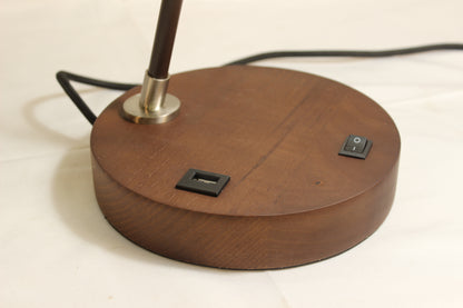 Dark Walnut & Brushed Nickel Desk Lamp w/ USB Port