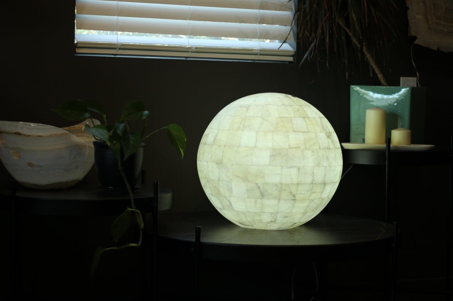 Handcrafted Onyx Sphere Lamp – 20" Translucent White Onyx Statement Lamp