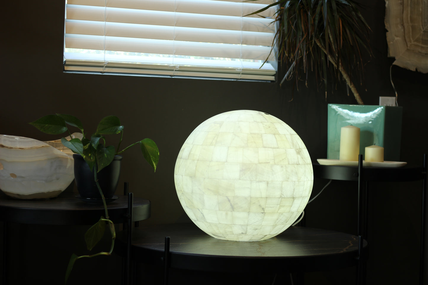 Handcrafted Onyx Sphere Lamp – 20" Translucent White Onyx Statement Lamp