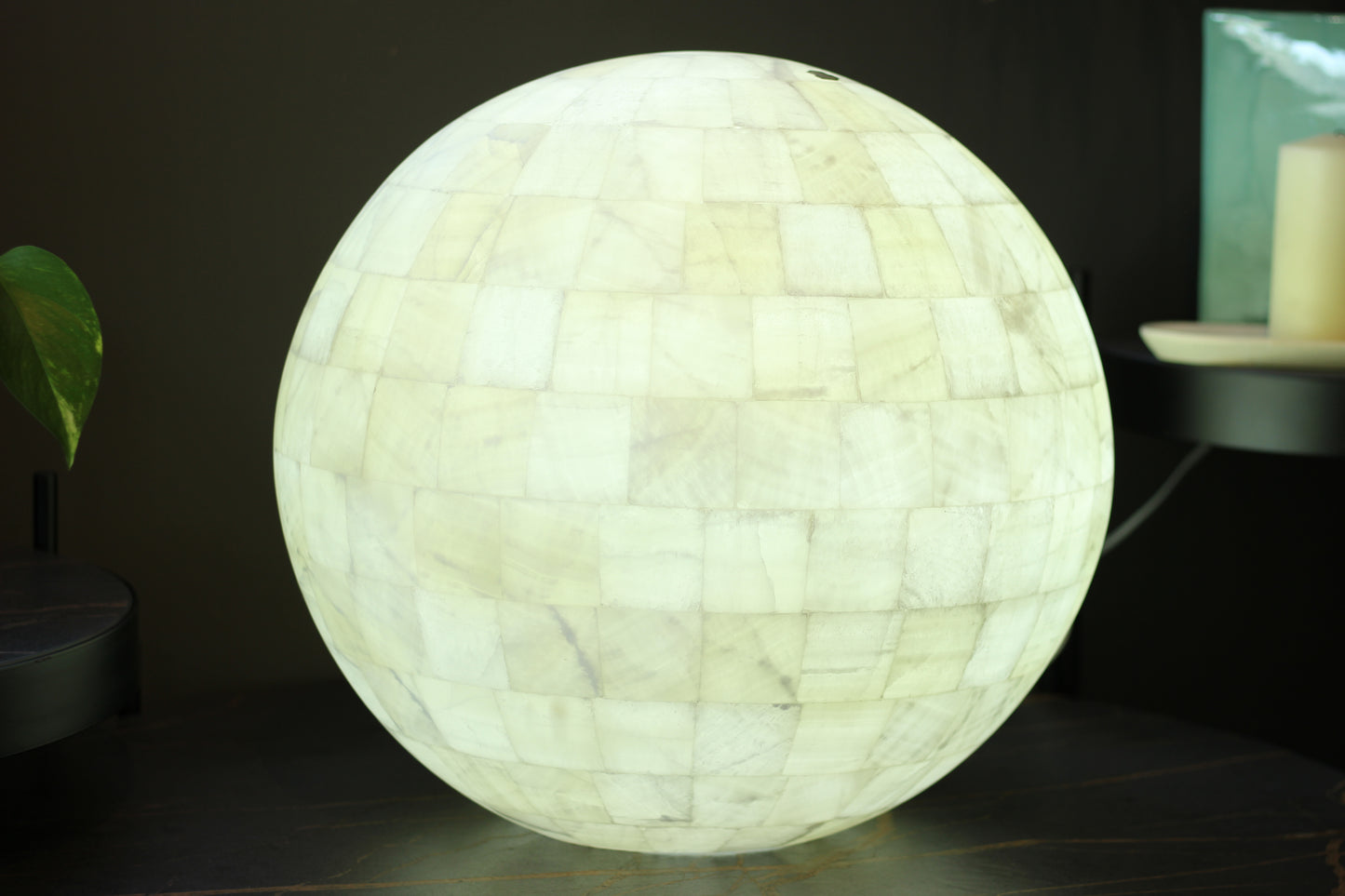 Handcrafted Onyx Sphere Lamp – 20" Translucent White Onyx Statement Lamp
