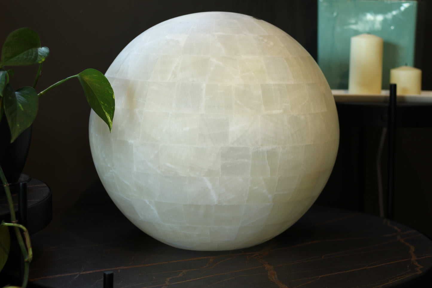 Handcrafted Onyx Sphere Lamp – 20" Translucent White Onyx Statement Lamp