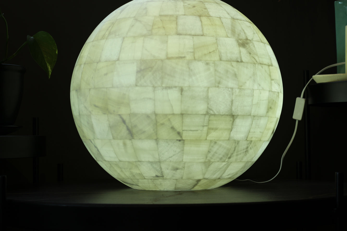 Handcrafted Onyx Sphere Lamp – 20" Translucent White Onyx Statement Lamp