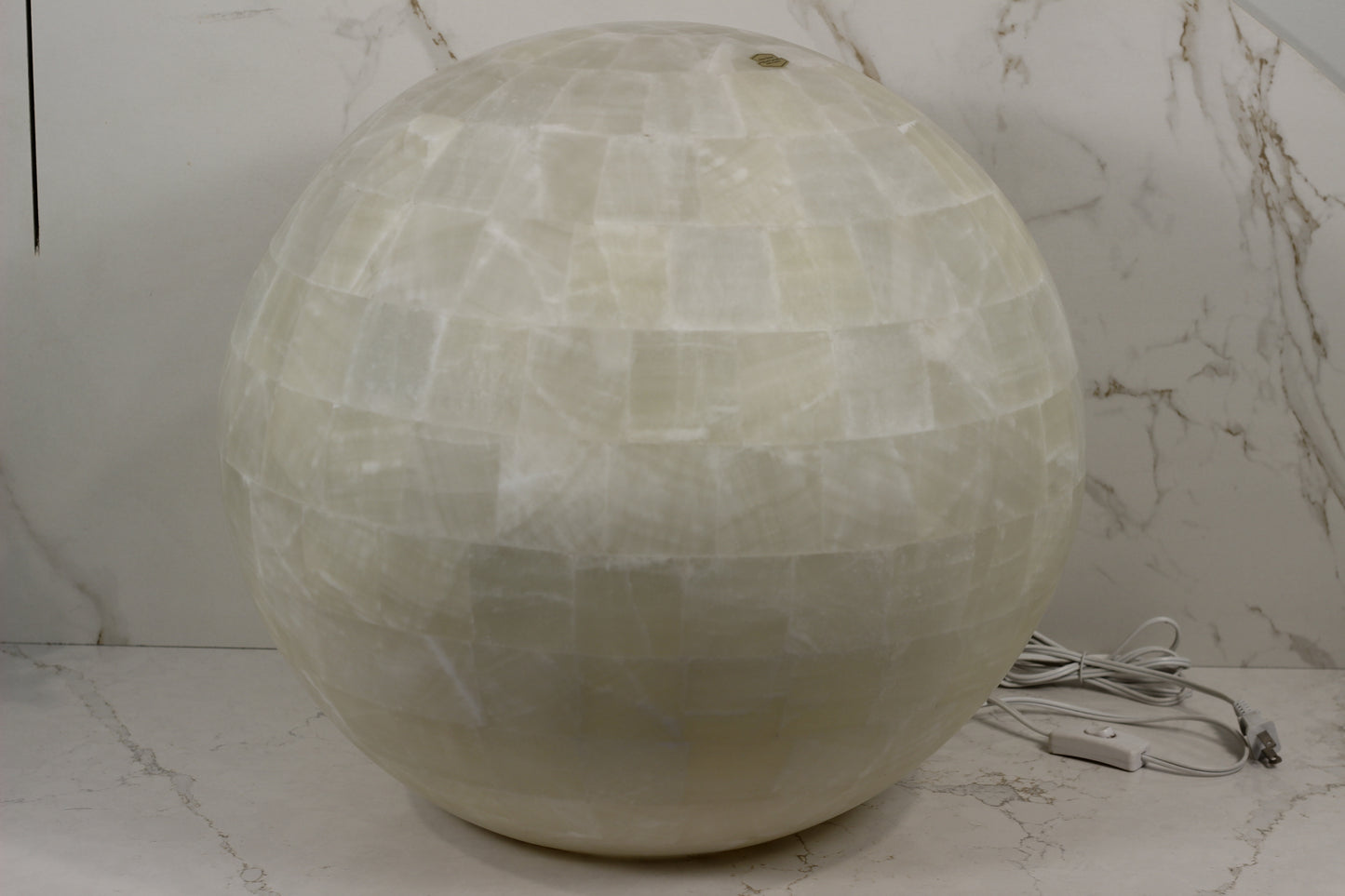 Handcrafted Onyx Sphere Lamp – 20" Translucent White Onyx Statement Lamp