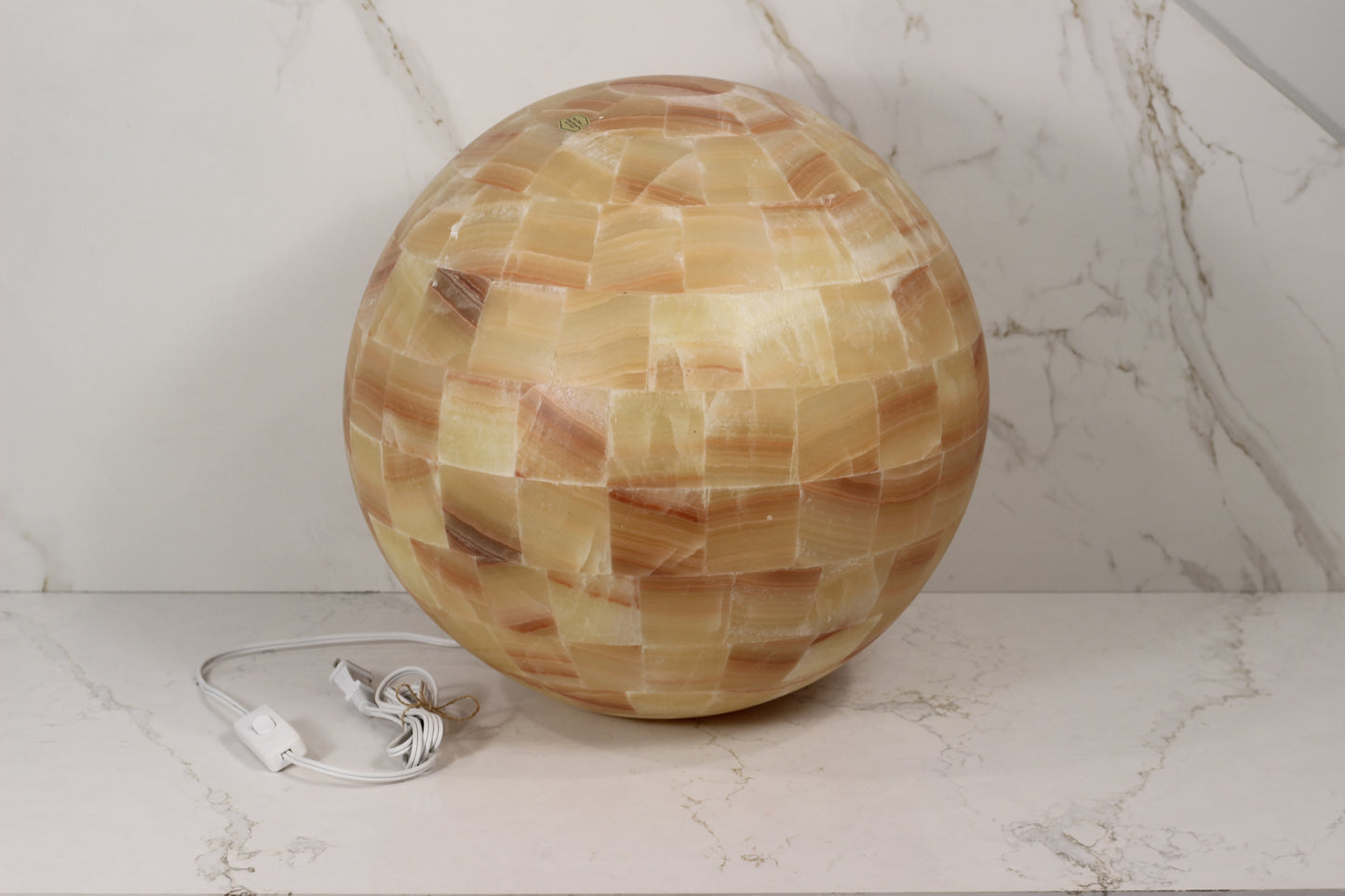 Handcrafted Onyx Sphere Lamp – 16" Translucent Orange Onyx Statement Lamp