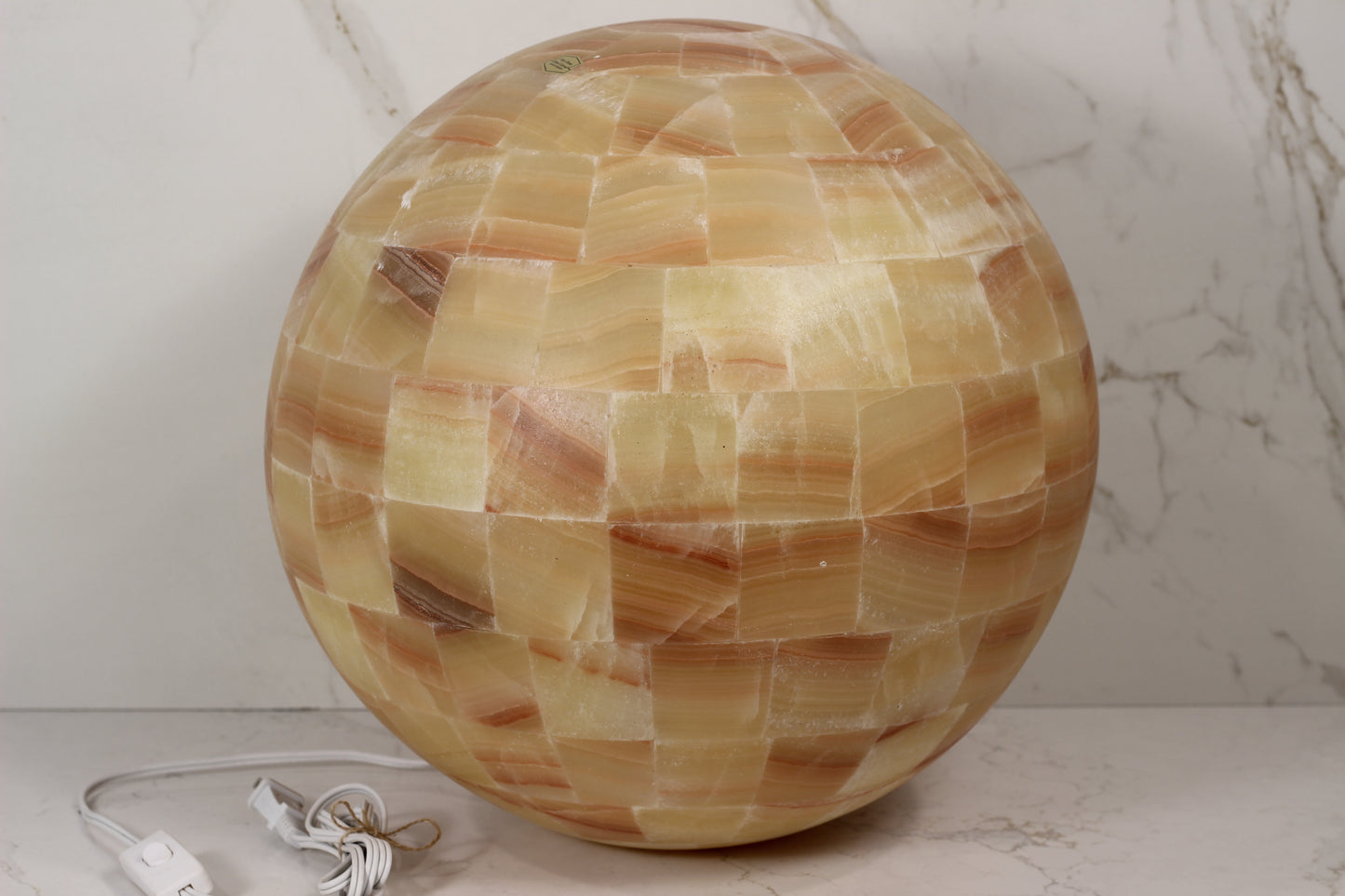 Handcrafted Onyx Sphere Lamp – 16" Translucent Orange Onyx Statement Lamp