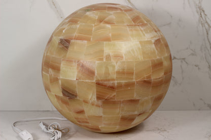Handcrafted Onyx Sphere Lamp – 16" Translucent Orange Onyx Statement Lamp