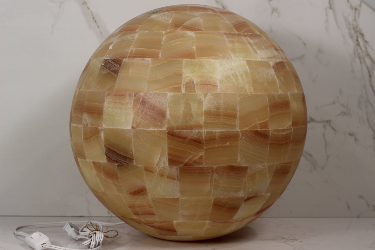 Handcrafted Onyx Sphere Lamp – 16" Translucent Orange Onyx Statement Lamp