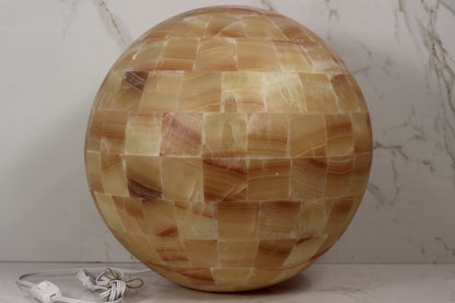 Handcrafted Onyx Sphere Lamp – 16" Translucent Orange Onyx Statement Lamp