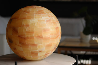 Handcrafted Onyx Sphere Lamp – 16" Translucent Orange Onyx Statement Lamp
