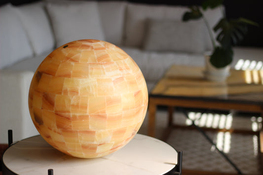 Handcrafted Onyx Sphere Lamp – 16" Translucent Orange Onyx Statement Lamp
