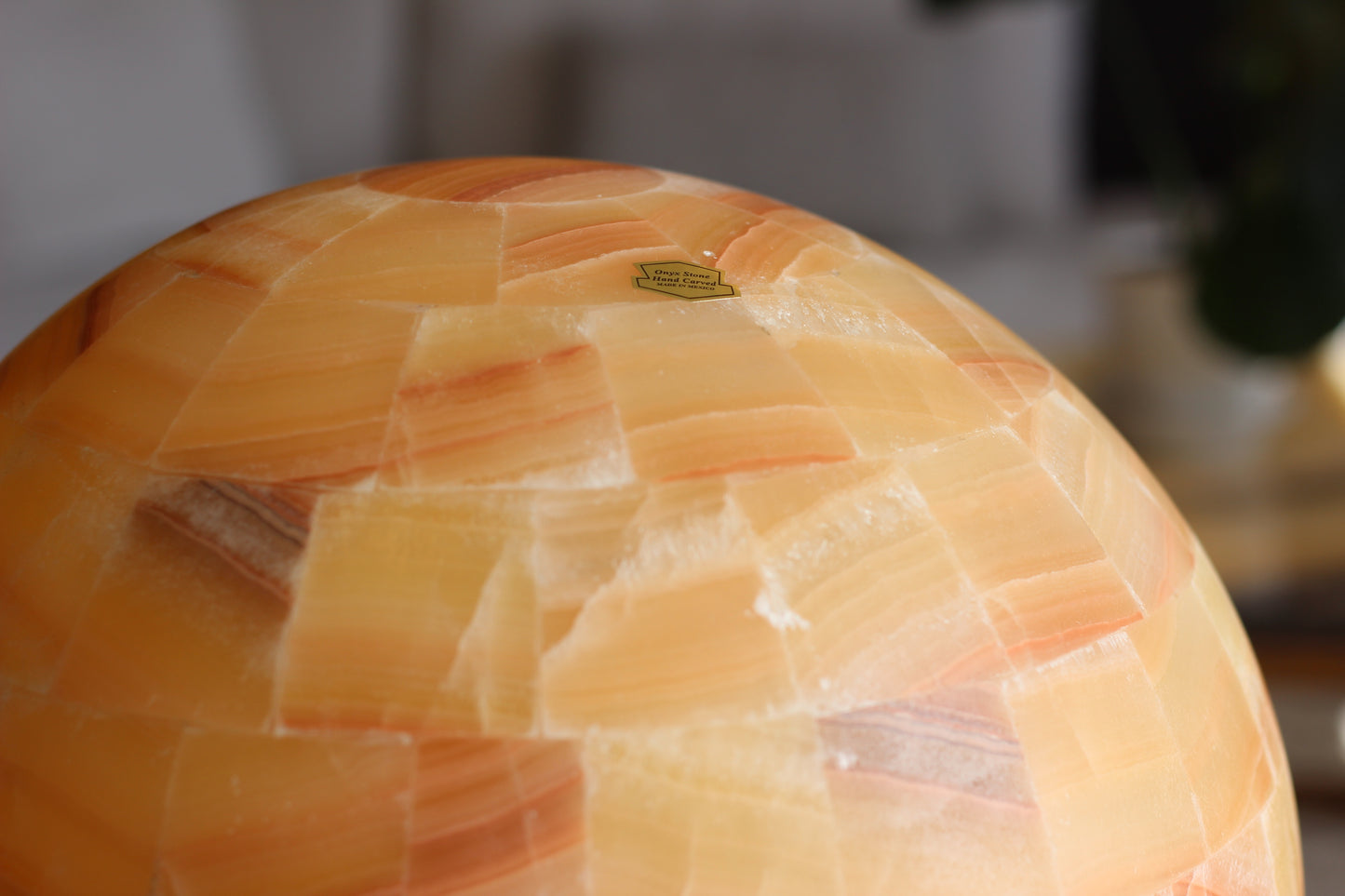Handcrafted Onyx Sphere Lamp – 16" Translucent Orange Onyx Statement Lamp