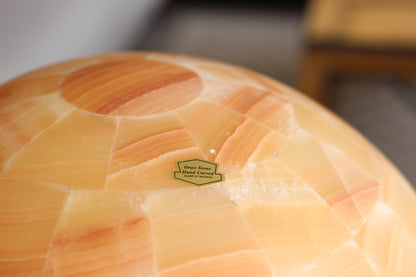 Handcrafted Onyx Sphere Lamp – 16" Translucent Orange Onyx Statement Lamp