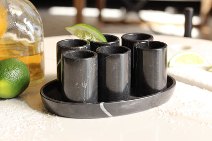 Black Marble Mexican Tequilla Shot Glass Set- 7 Piece Set