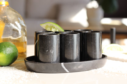 Black Marble Mexican Tequilla Shot Glass Set- 7 Piece Set