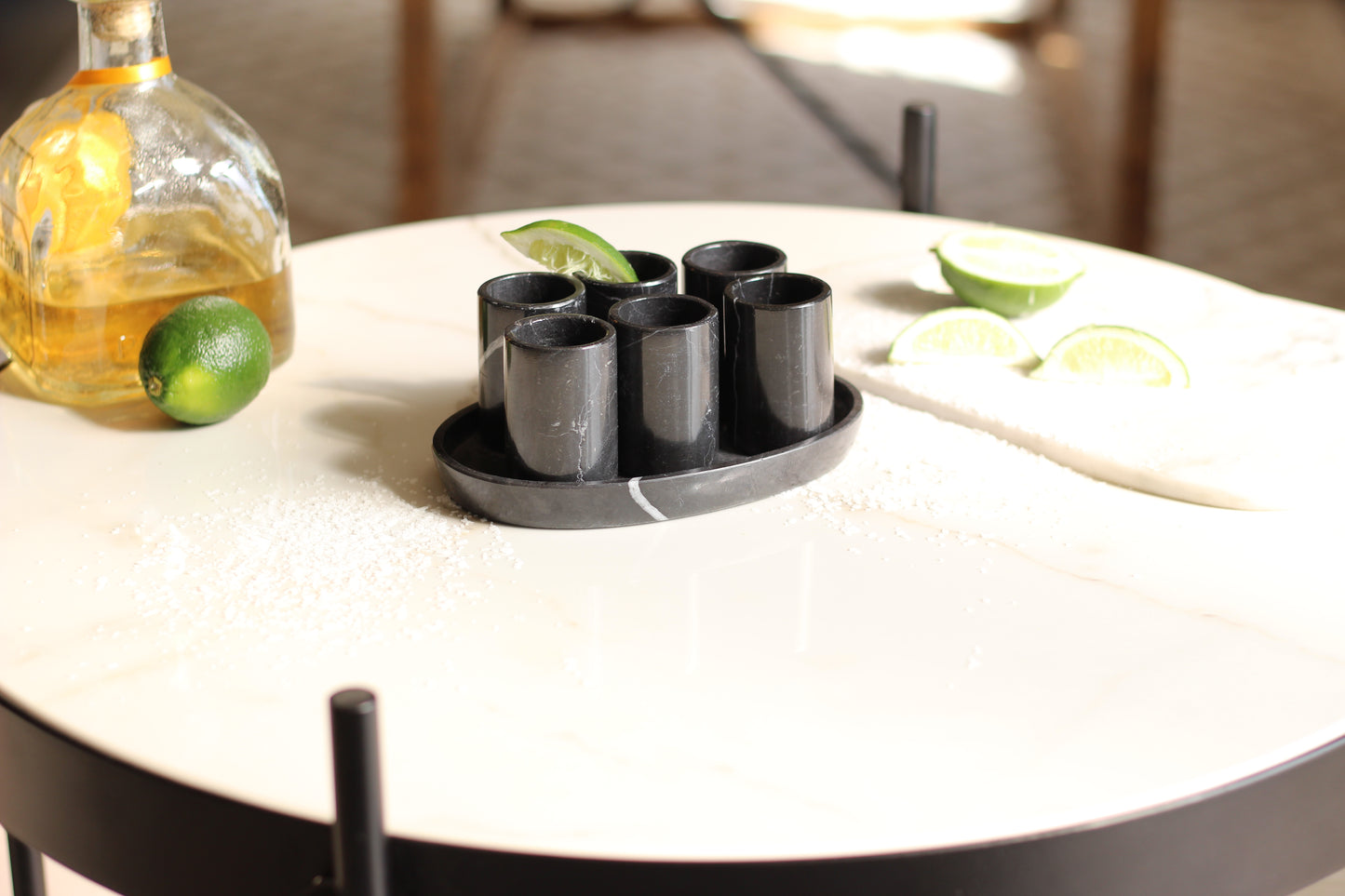 Black Marble Mexican Tequilla Shot Glass Set- 7 Piece Set