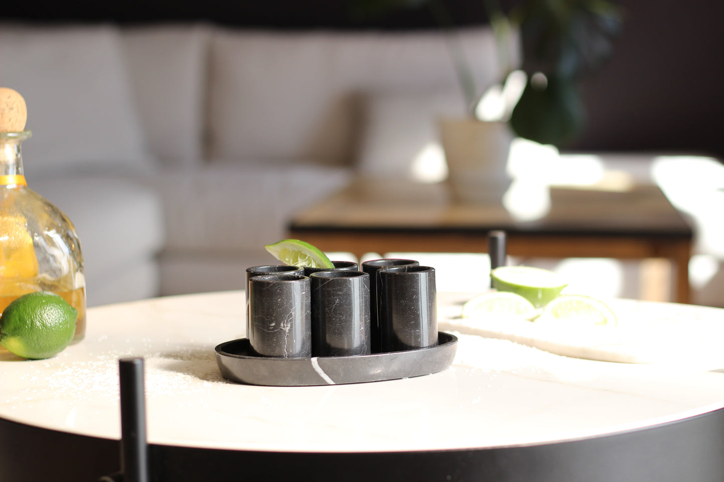 Black Marble Mexican Tequilla Shot Glass Set- 7 Piece Set