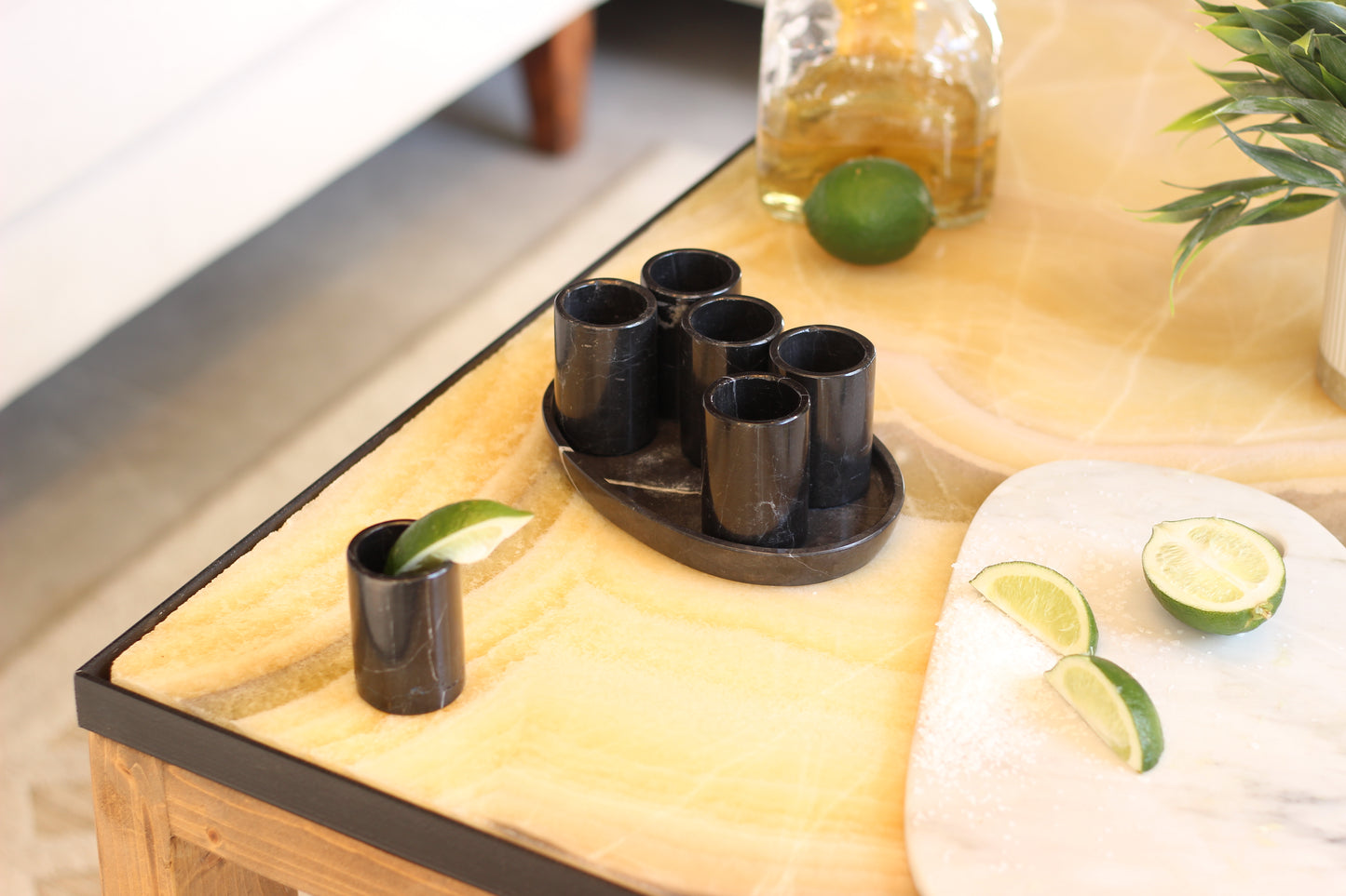 Black Marble Mexican Tequilla Shot Glass Set- 7 Piece Set