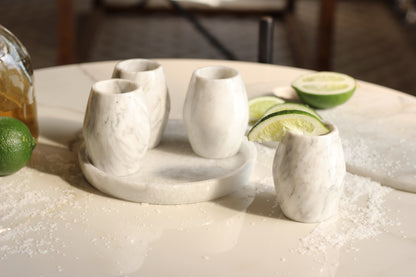 White Marble Mezcal Shot Glass Set with Tray – 5 Piece Set