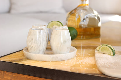 White Marble Mezcal Shot Glass Set with Tray – 5 Piece Set