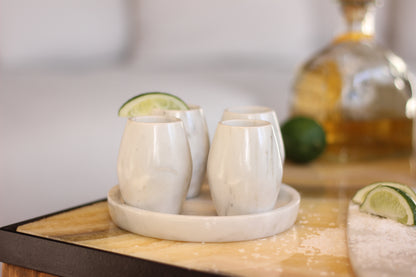 White Marble Mezcal Shot Glass Set with Tray – 5 Piece Set