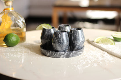Black Marble Mezcal Shot Glass Set with Tray – 5 Piece Set