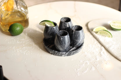 Black Marble Mezcal Shot Glass Set with Tray – 5 Piece Set