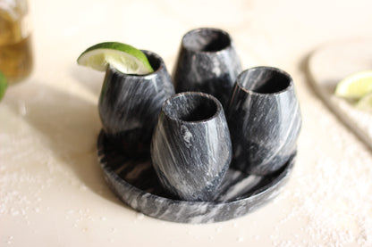 Black Marble Mezcal Shot Glass Set with Tray – 5 Piece Set