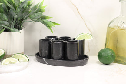 Black Marble Mexican Tequilla Shot Glass Set- 7 Piece Set