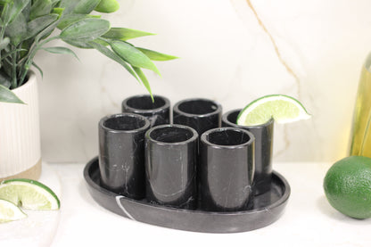Black Marble Mexican Tequilla Shot Glass Set- 7 Piece Set
