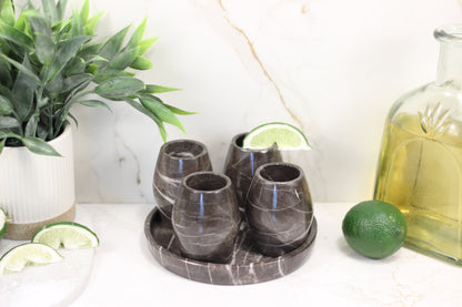 Brown Marble Mezcal Shot Glass Set with Tray – 5 Piece Set