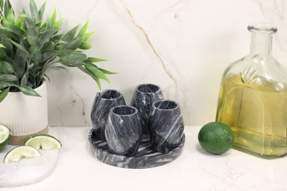 Black Marble Mezcal Shot Glass Set with Tray – 5 Piece Set