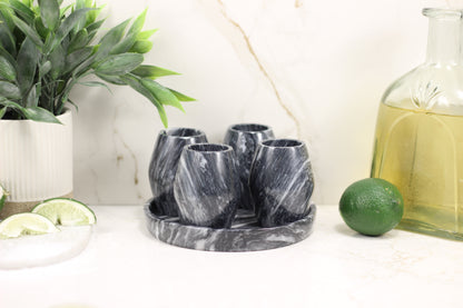 Black Marble Mezcal Shot Glass Set with Tray – 5 Piece Set