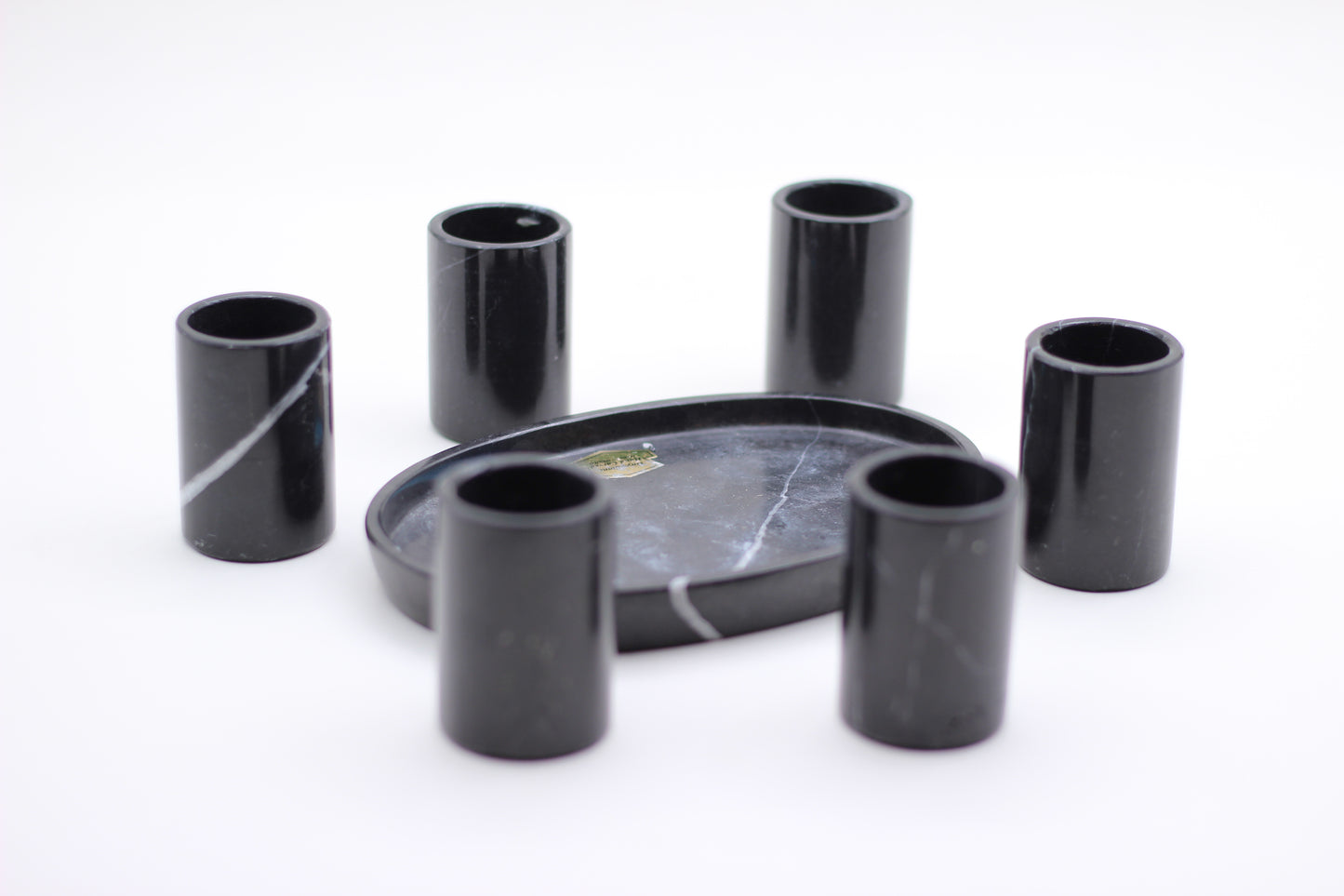 Black Marble Mexican Tequilla Shot Glass Set- 7 Piece Set