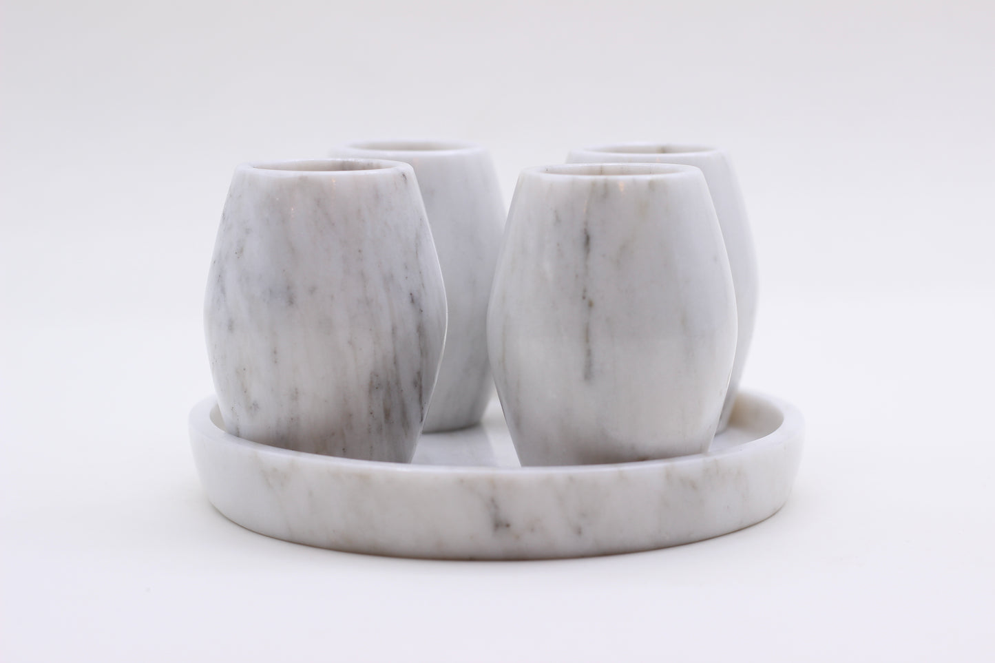 White Marble Mezcal Shot Glass Set with Tray – 5 Piece Set