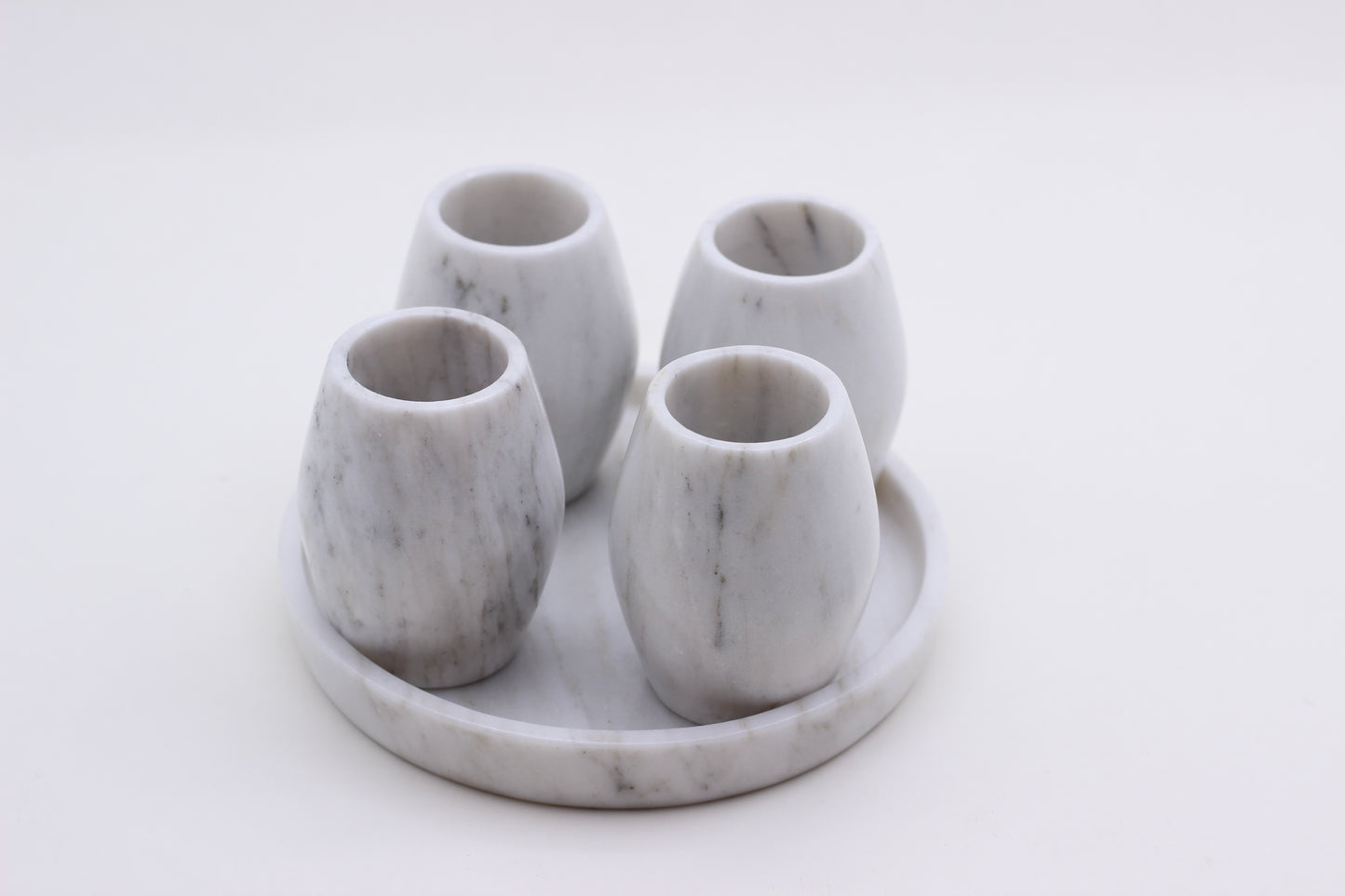 White Marble Mezcal Shot Glass Set with Tray – 5 Piece Set